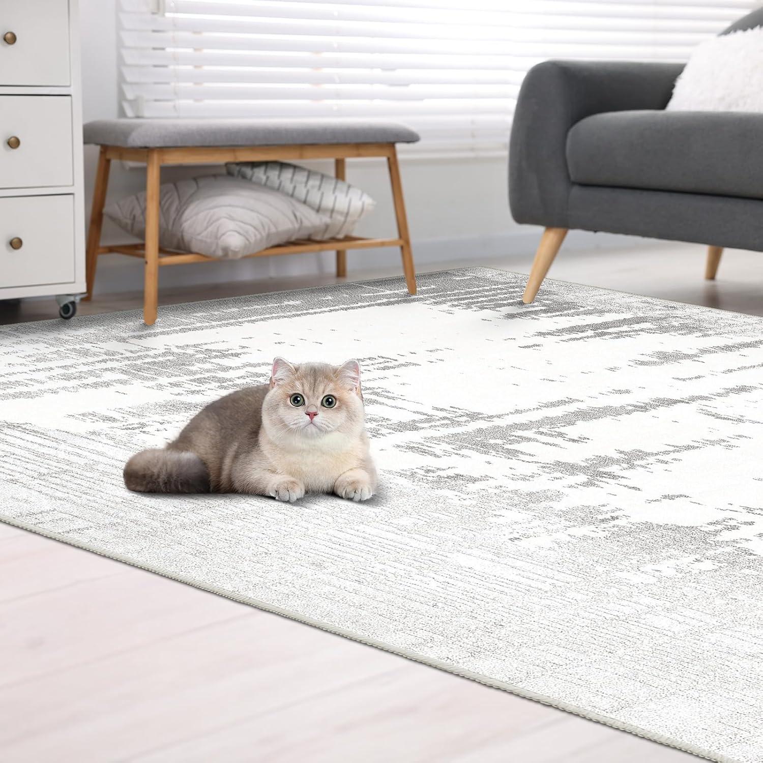 Modernes Grau Flauschiger Teppich 160x230 Wohnzimmer Büro