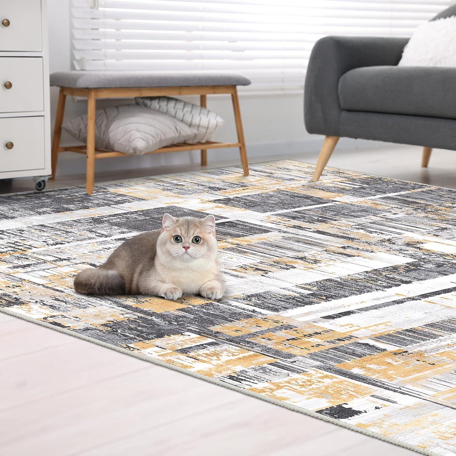 Teppich Moderner Wohnzimmer Schlafzimmer 160x230 Gelb Grau
