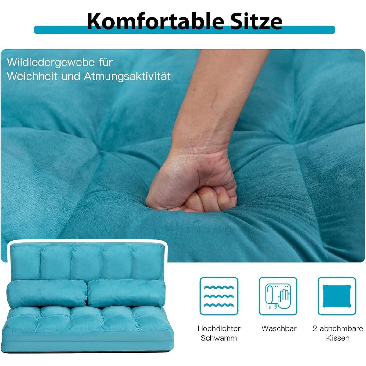 2-Sitzer Bodensofa mit Schlaffunktion und Kissen