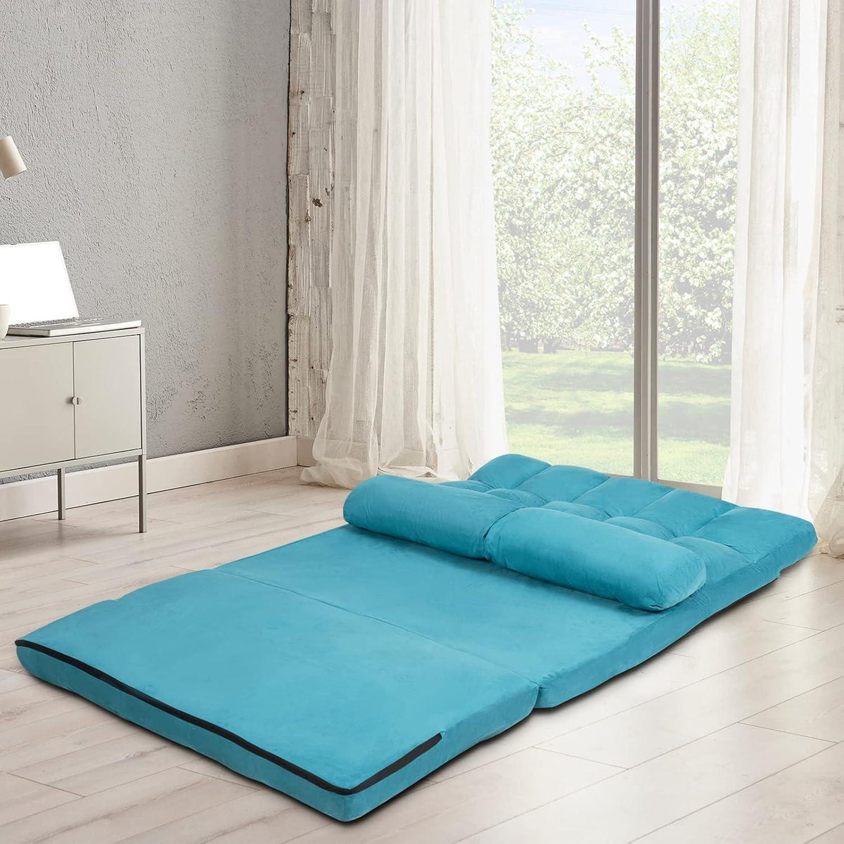 2-Sitzer Bodensofa mit Schlaffunktion und Kissen