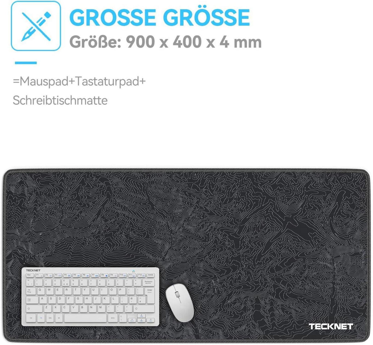 TECKNET XXL Gaming Mauspad 900x400 mm Schwarz Wasserdicht