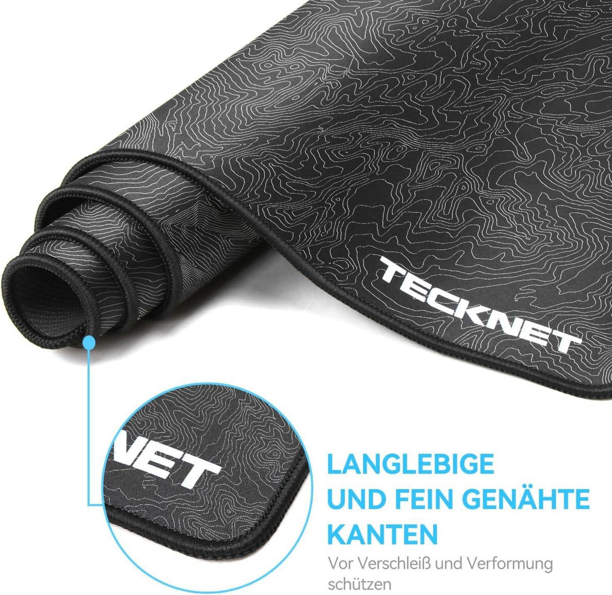 TECKNET XXL Speed Gaming Mauspad 900x400 mm Schwarz wasserdicht rutschfeste Unterlage