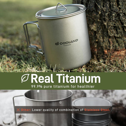 Titanium Camping Geschirr Set 420ML Mug Deckel Spork faltbarer Griff