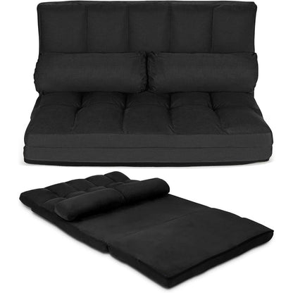 2-Sitzer Bodensofa mit Schlaffunktion – Verstellbares Liege Sofa Schwarz