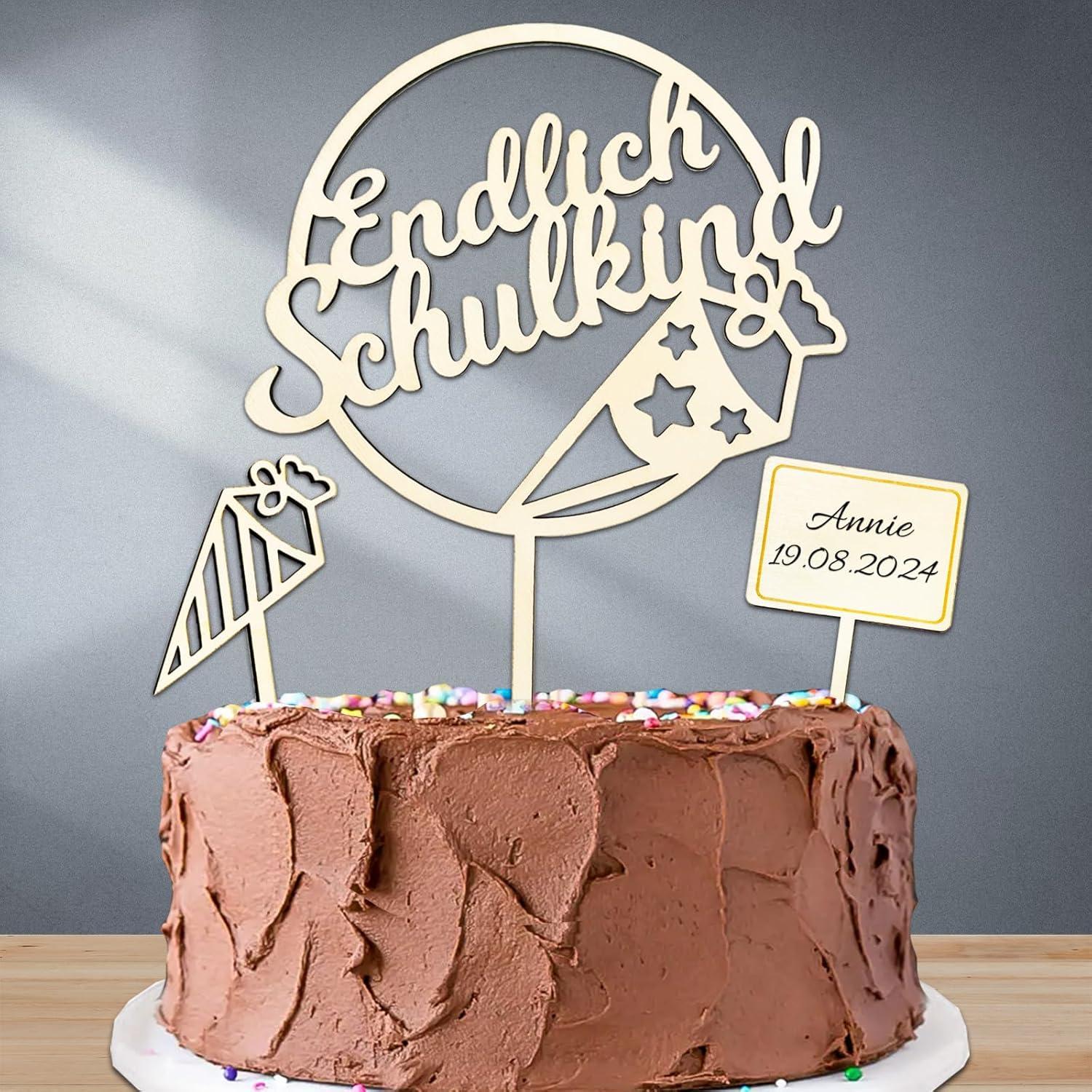 Tortendeko Einschulung Holz Schulanfang Cake Topper Mädchen Junge