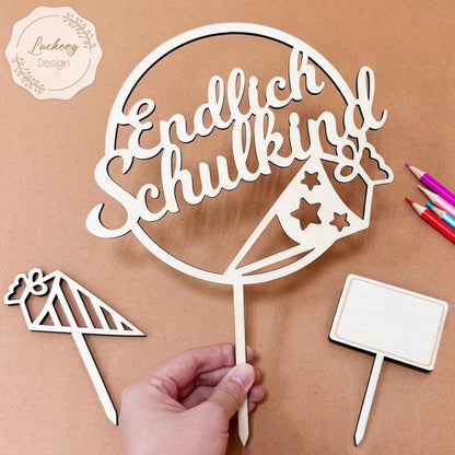 Tortendeko Einschulung Holz Schulanfang Cake Topper Mädchen Junge