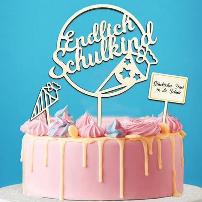 4er Set Einschulung Holz Tortendeko ABC Schultüte Kuchendeko 2024 Mädchen Junge