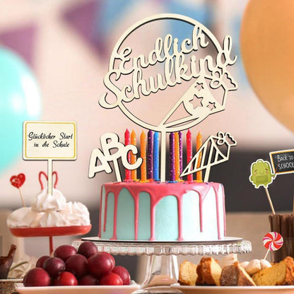 4 Stk Einschulung Tortendeko Holz Schulanfang Kuchen Topper Mädchen