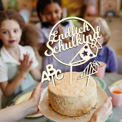 Einschulung Tortendeko 4 Stk Holz Schultüte ABC Schulanfang Mädchen Junge