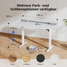 Höhenverstellbarer Schreibtisch mit 2 Schubladen, 120 x 60