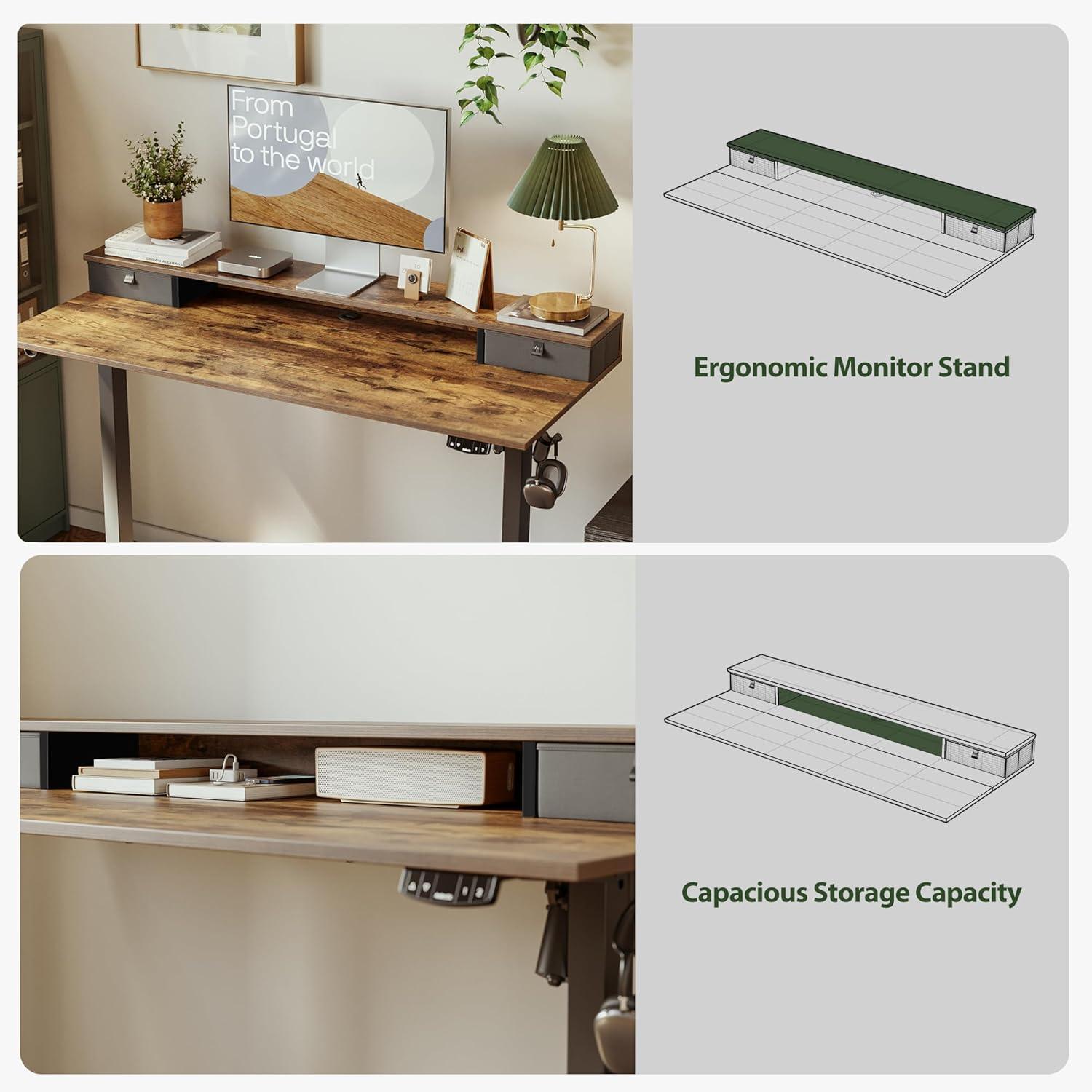 Agilestic Elektrischer Schreibtisch 160x60 cm Höhenverstellbar mit 2 Schubladen