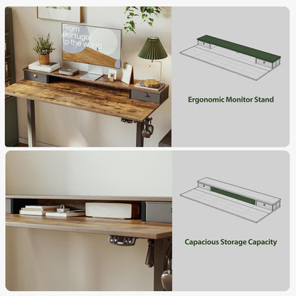 Agilestic Elektrischer Schreibtisch 160x60 cm Höhenverstellbar mit 2 Schubladen