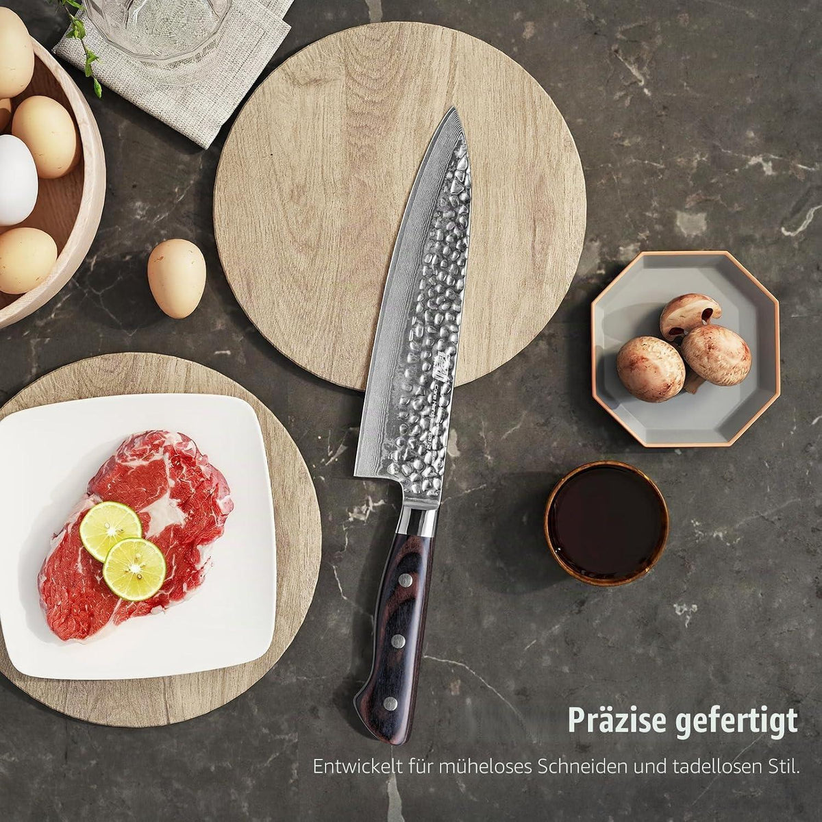 Gyuto Kochmesser Damaststahl 20cm – Raven Serie | Japanisches Küchenmesser