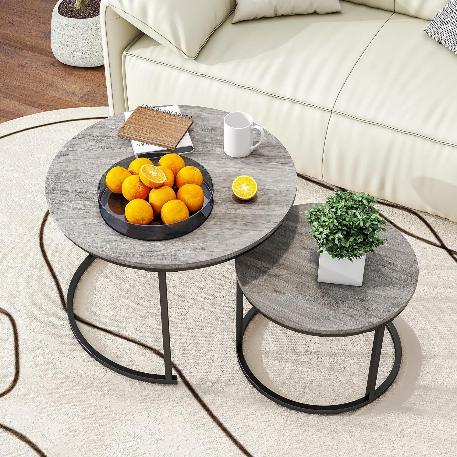 Runder Couchtisch Set 2 Tische Stauraum Metallrahmen