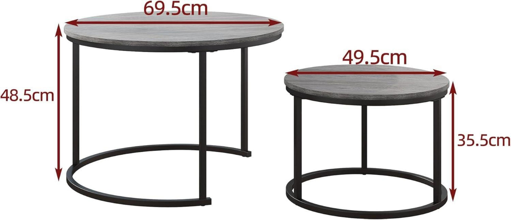Runder Couchtisch Set 2 Tische Holz Metallrahmen Wohnzimmer