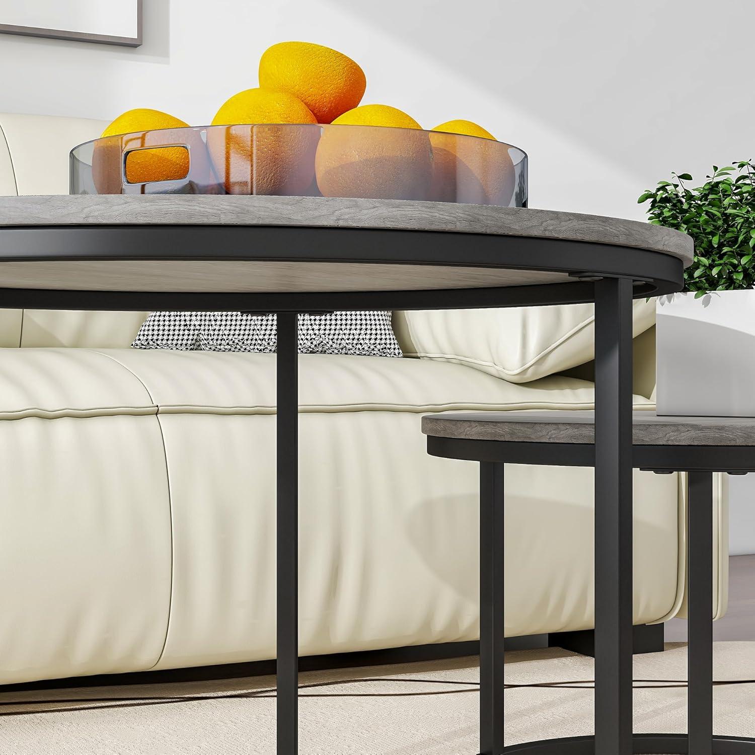 Runder Couchtisch Holz Grau Metall Stauraum Sofa-Tische