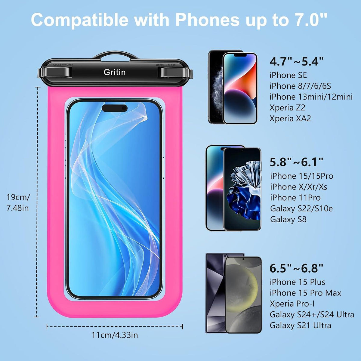 Wasserdichte Handyhülle 2er-Pack IPX8 Schwarz/Rot 7'' Smartphone