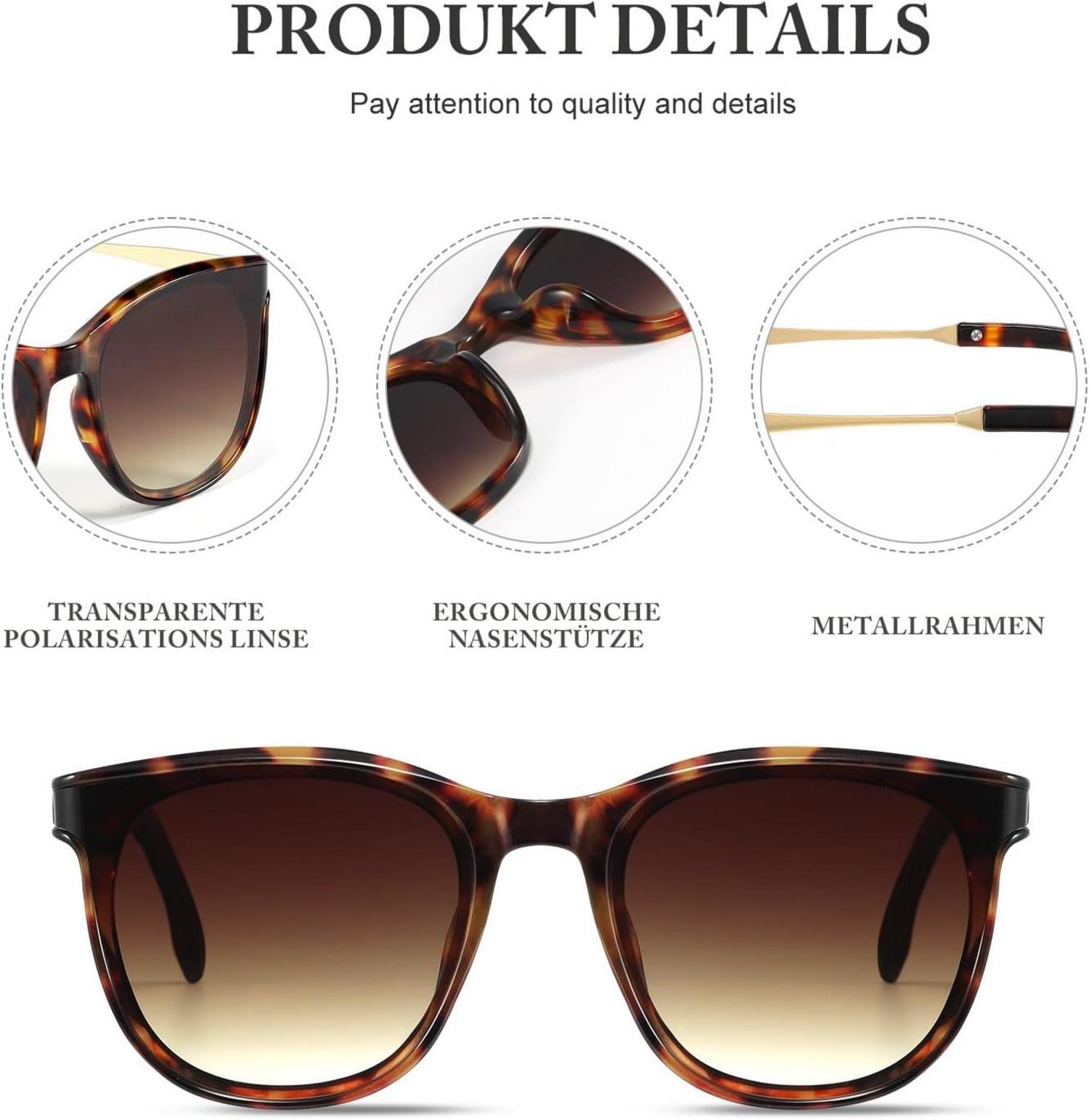 Quadrat Retro Sonnenbrille Damen UV400 Polarisiert Ultraleicht