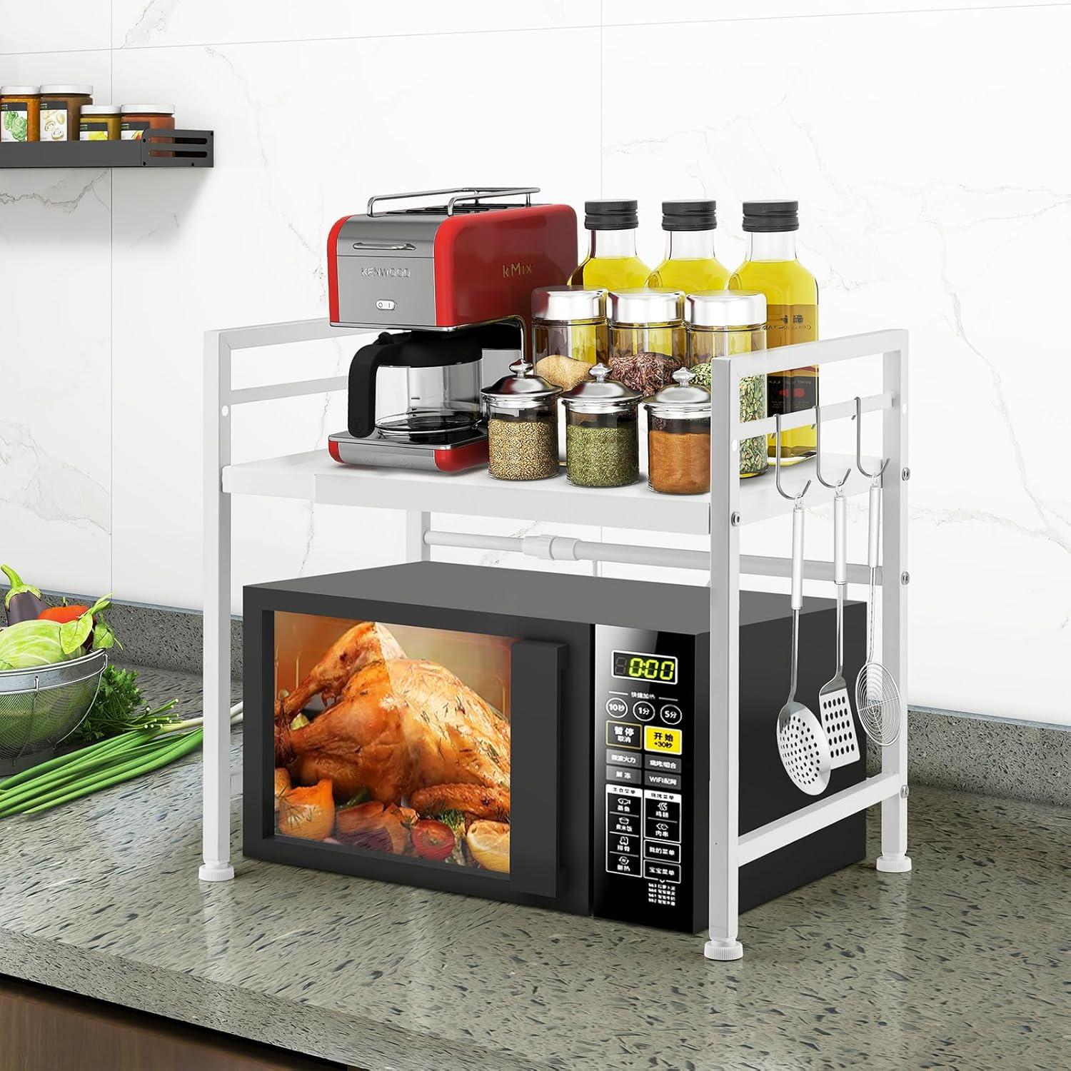 2-stufiges erweiterbares Mikrowellenregal aus Kohlenstoffstahl Schwarz