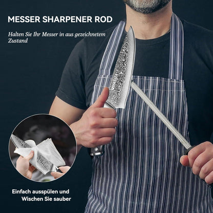 5-teiliges Damastmesser-Set mit Wetzstahl