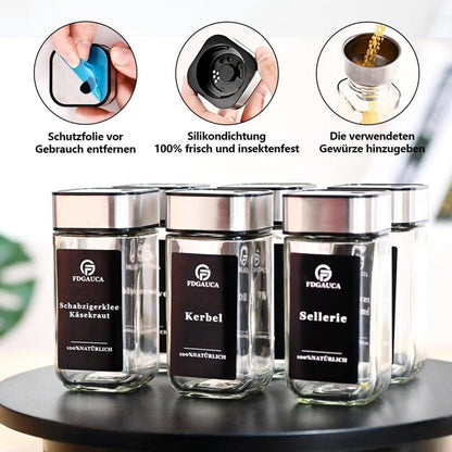 Gewürzgläser Set Eckig 24 Dosen 90 Etiketten Organizer 120ml