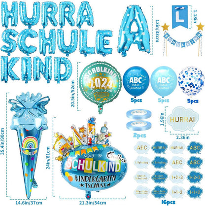 Einschulung Deko Set Junge HURRA SCHULKIND 2024 Folienballon