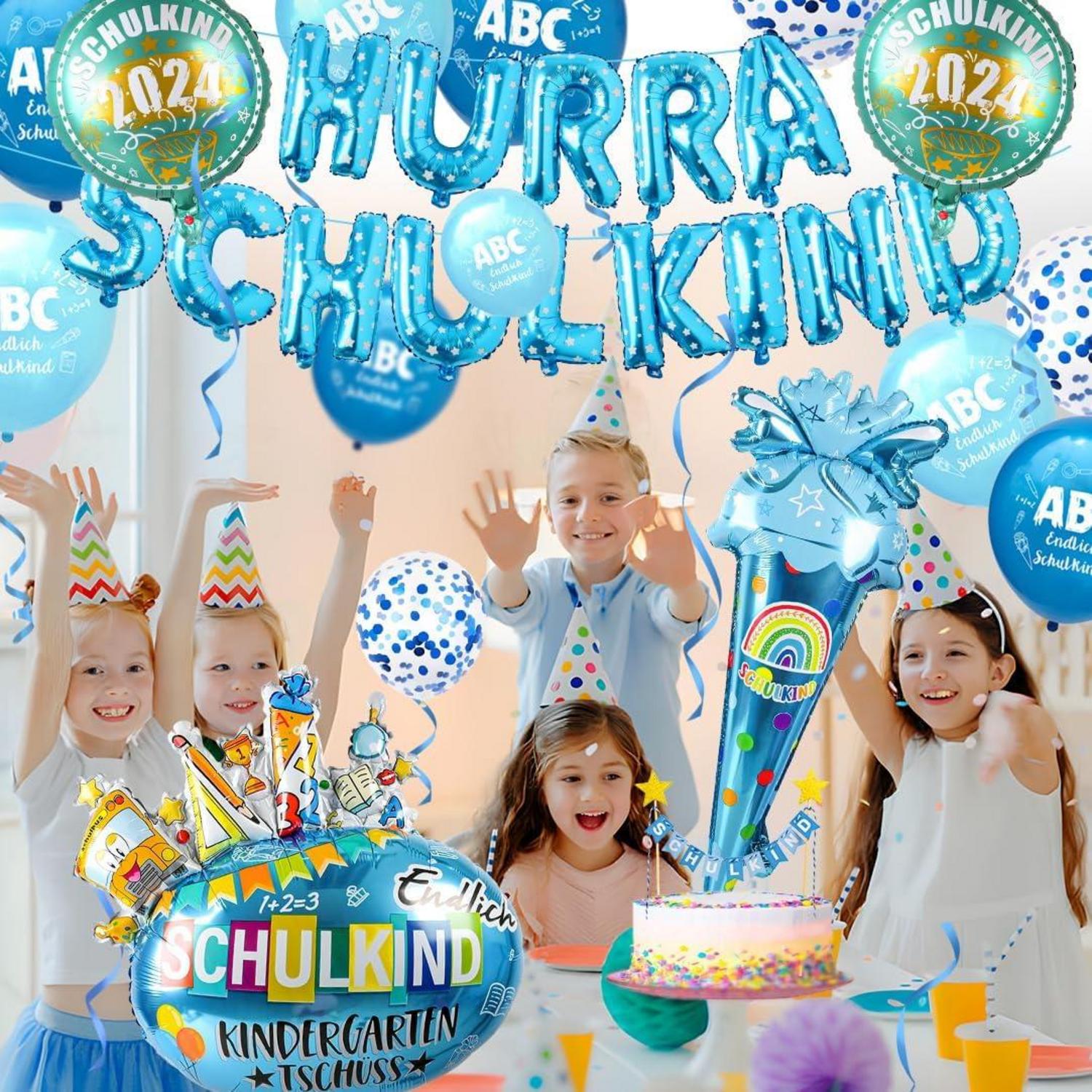 iZoeL Einschulung Deko Junge inkl. Girlande, Luftballons, Folienballons & Konfetti