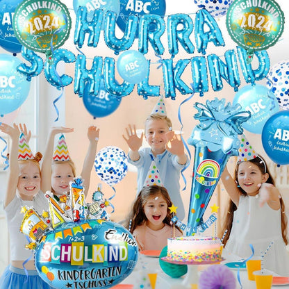 iZoeL Einschulung Deko Junge inkl. Girlande, Luftballons, Folienballons & Konfetti