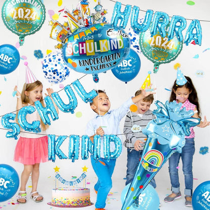 Einschulung Deko Junge HURRA SCHULKIND Set Luftballons Girlande
