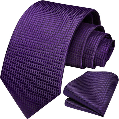 Krawatten-Set kariert Lila Herren Einstecktuch Business Hochzeit