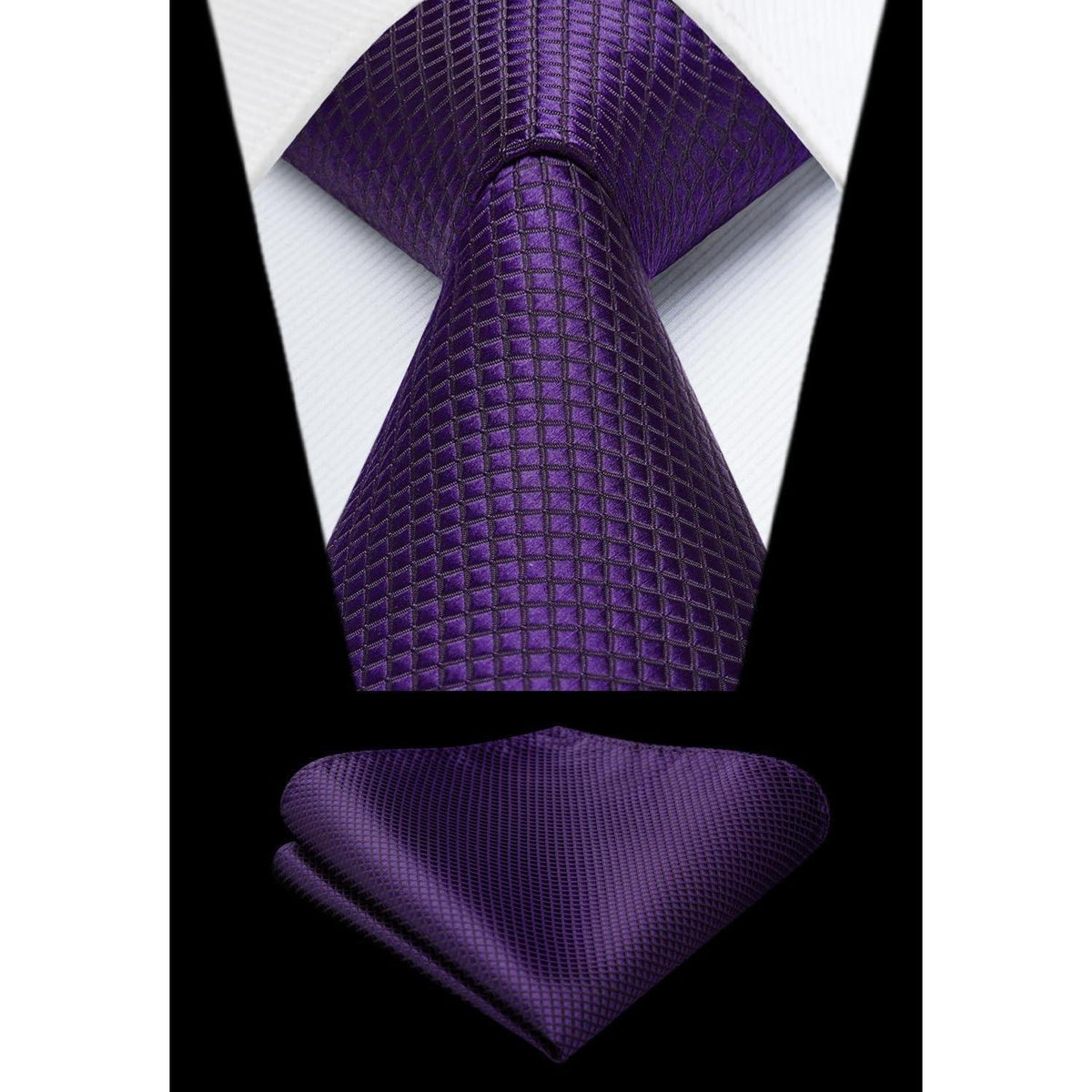 Krawatten-Set kariert Lila Herren Einstecktuch Business Hochzeit