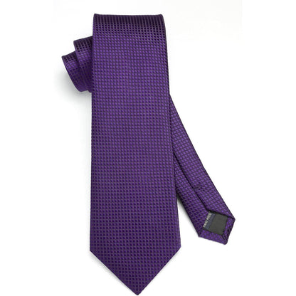 Krawatten-Set kariert Lila Herren Einstecktuch Business Hochzeit