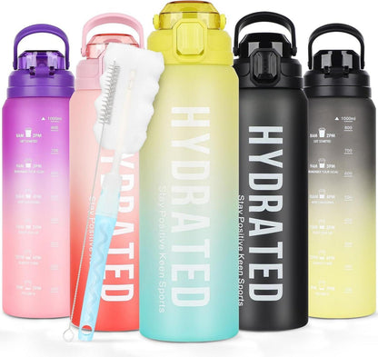Trinkflasche mit Strohhalm 1l BPA-frei Zeitmarkierung Gym Schule Büro