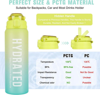 AOPREL Trinkflasche 1l mit Strohhalm Zeitmarkierung BPA-frei Gym Büro Camping