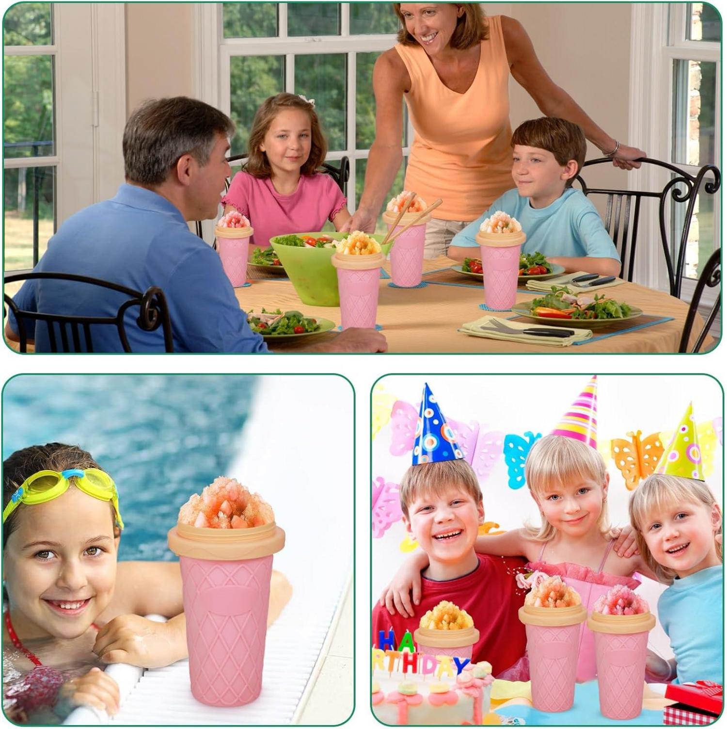 Slushy Maker Becher Silikon 2-in-1-Strohhalm Pink Wiederverwendbar