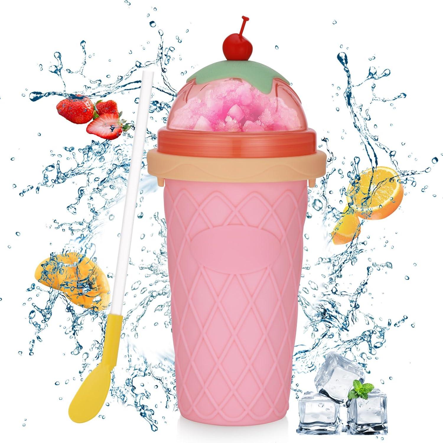 Slushy Maker Becher Silikon 2-in-1-Strohhalm Pink Wiederverwendbar