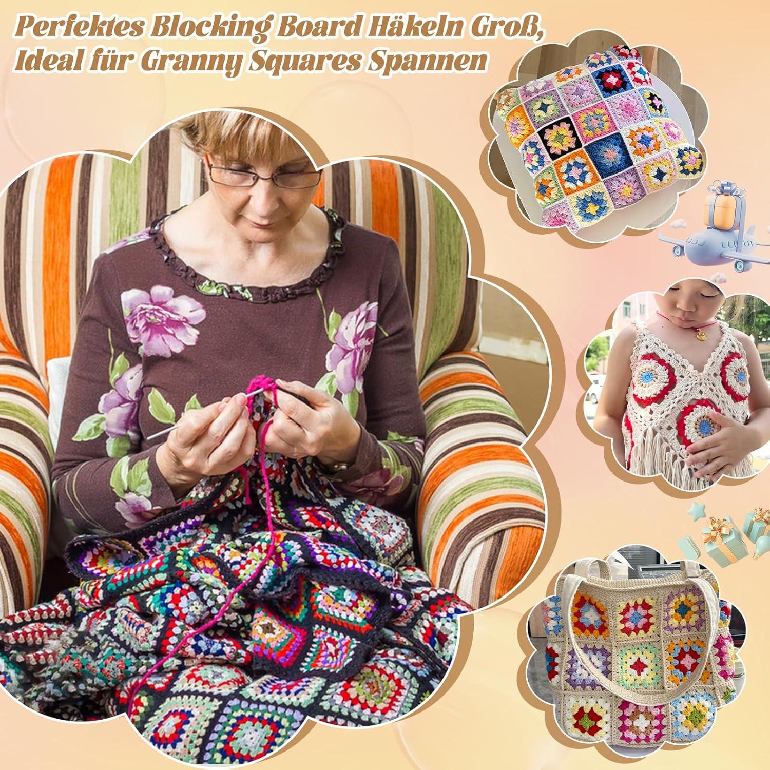 Granny Square Spanner Board 33x33cm Häkeln 30 Stifte Bambus