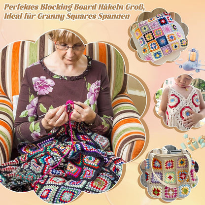 Granny Square Spanner Board 33x33cm Häkeln 30 Stifte Bambus