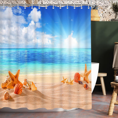 Lerores Duschvorhang 220x200cm Sea Blue, Antischimmel Textil, Wasserabweisend, Waschbar Polyester Badezimmer