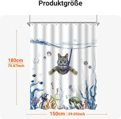 Duschvorhang Katzenschwimme 150x180cm Antischimmel Textil Saum