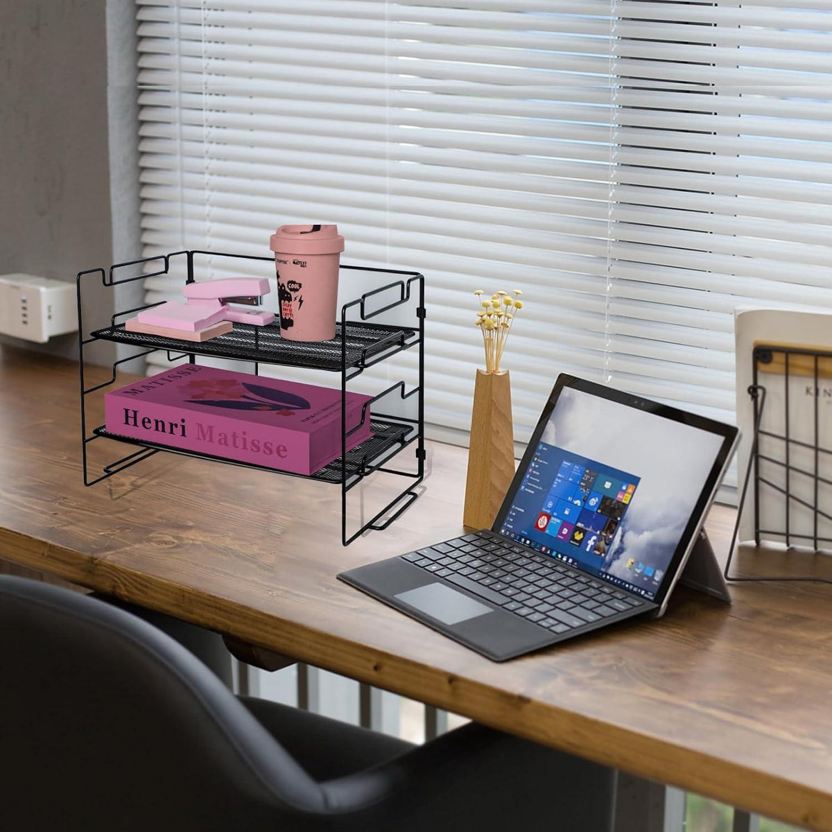 2 Etagen Metall Mesh Büro Schreibtisch Organizer Briefablage