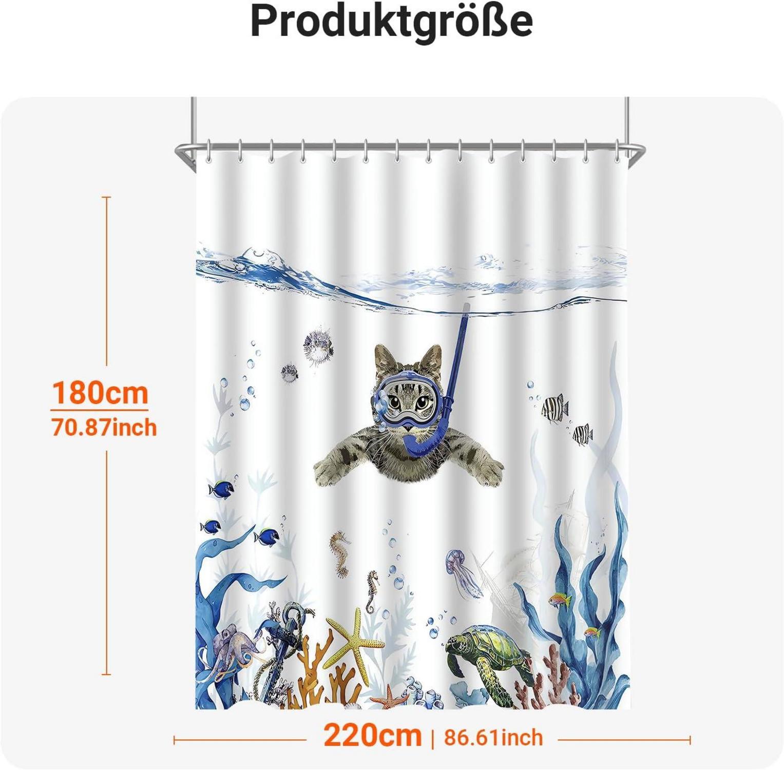 Duschvorhang Katze Antischimmel 220x180cm Textil wasserabweisend 12
