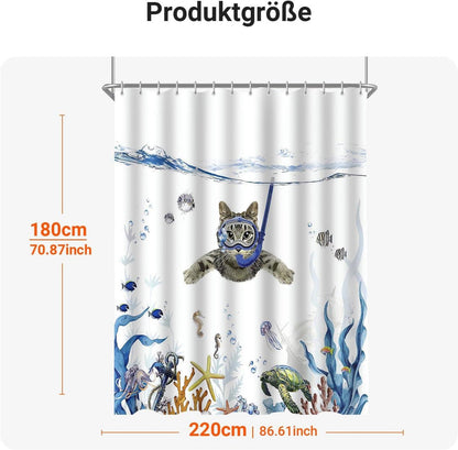 Duschvorhang Katze Antischimmel 220x180cm Textil wasserabweisend 12