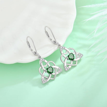 Keltischer Knoten Ohrringe 925 Sterling Silber Hängend Geburtsstein Smaragd
