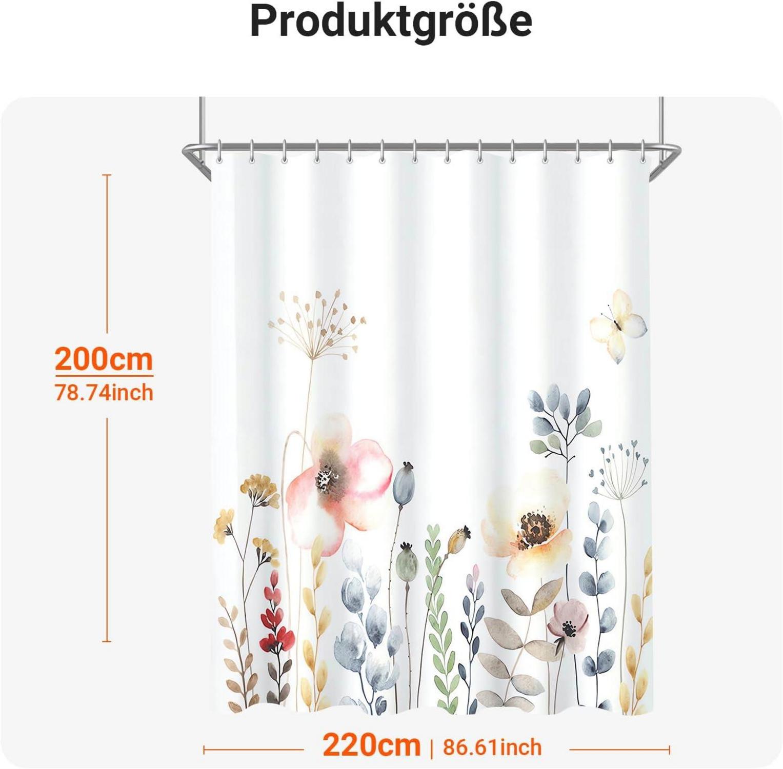 Duschvorhang Blumen 220x200cm Antischimmel Wasserabweisend Polyester