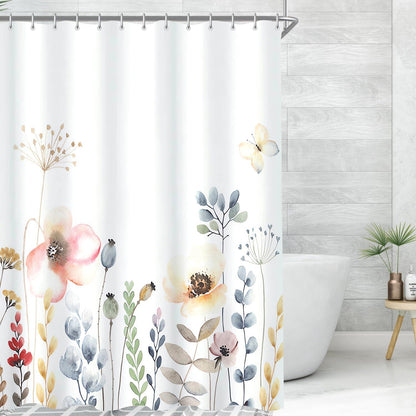 Duschvorhang Blumenmuster, Wasserabweisend, 220x200cm, Antischimmel, Waschbar