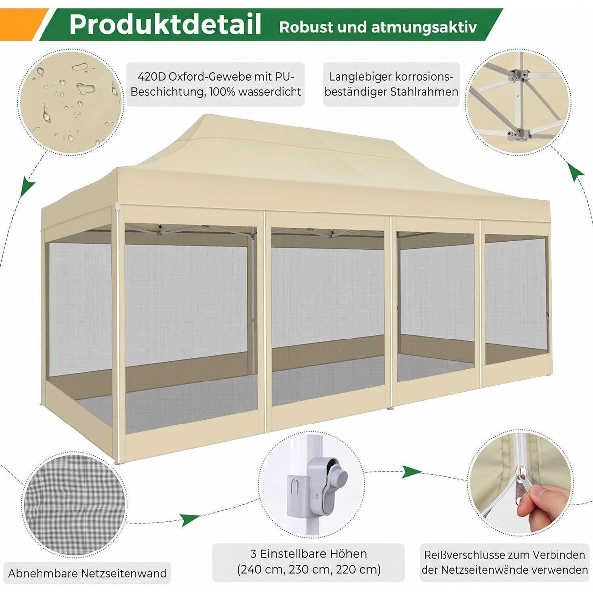 Faltpavillon 3x6m – Wasserdicht, Stabil & Vielseitig für Draußen