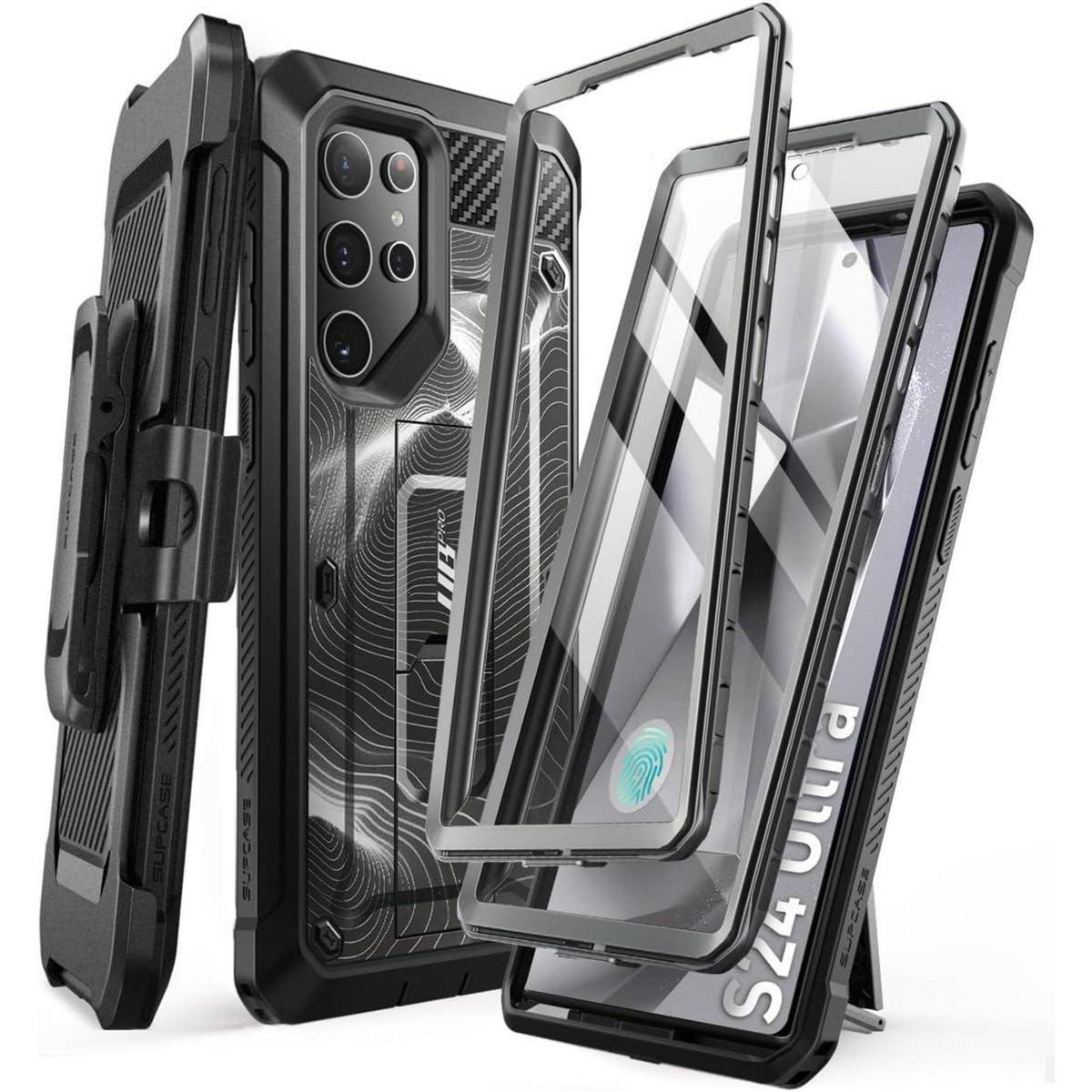 Hülle mit Ständer für Samsung Galaxy S24 Ultra, Gürtelclip, Displayschutz
