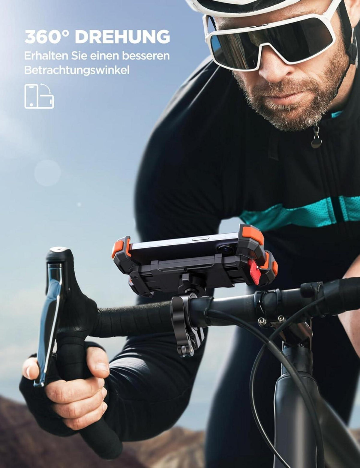 Handyhalterung Fahrrad Lenker Motorrad 165mph Anti-Shake 360° Drehbar