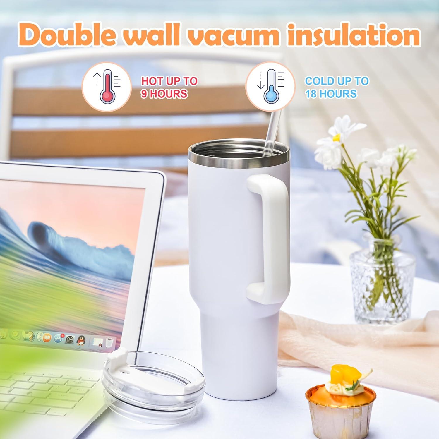 40oz Thermobecher mit Strohhalm und Henkel, Doppelwandig Edelstahl, 1180 ML, Tragbarer Isolierter Kaffeebecher, Auto, Reisebecher, Tumbler Cup